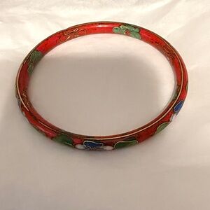 Red and Green Enamel Bangle Bracelet